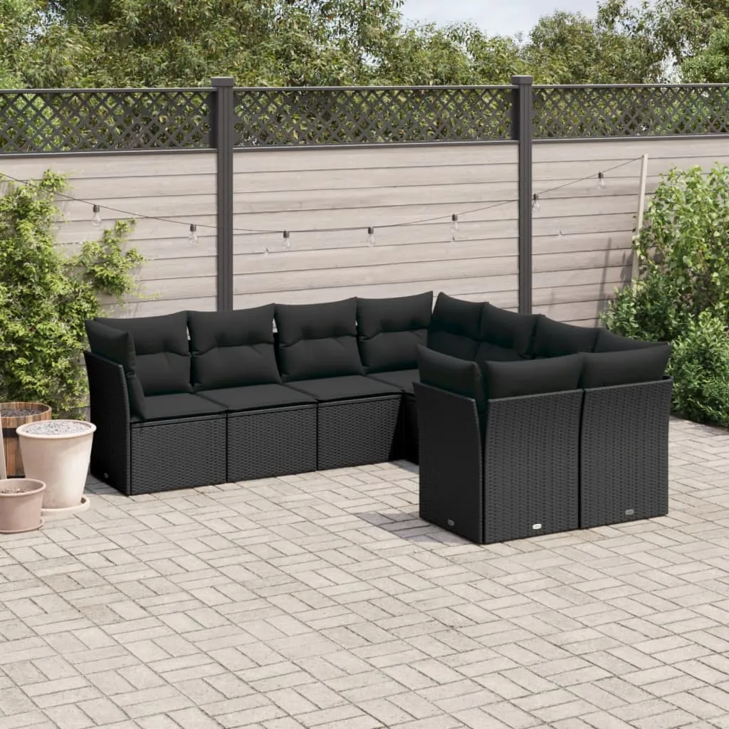 vidaXL Set Divani da Giardino con Cuscini 8 pz Nero in Polyrattan