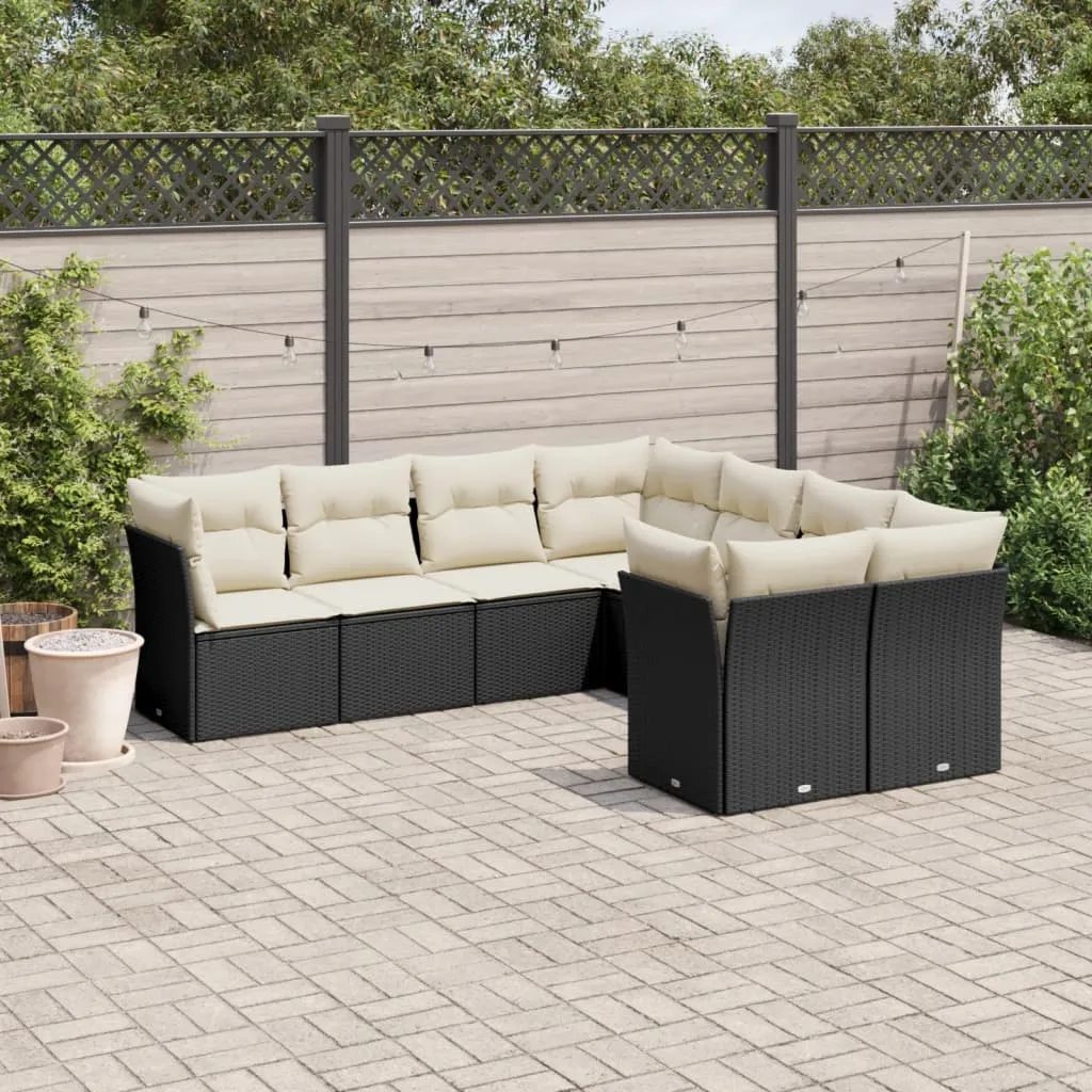 vidaXL Set Divani da Giardino con Cuscini 8 pz Nero in Polyrattan