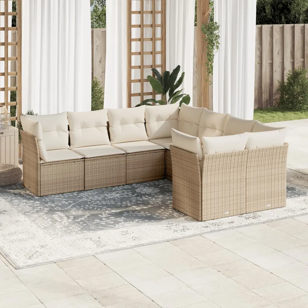 vidaXL Set Divano da Giardino 8 pz con Cuscini Beige in Polyrattan