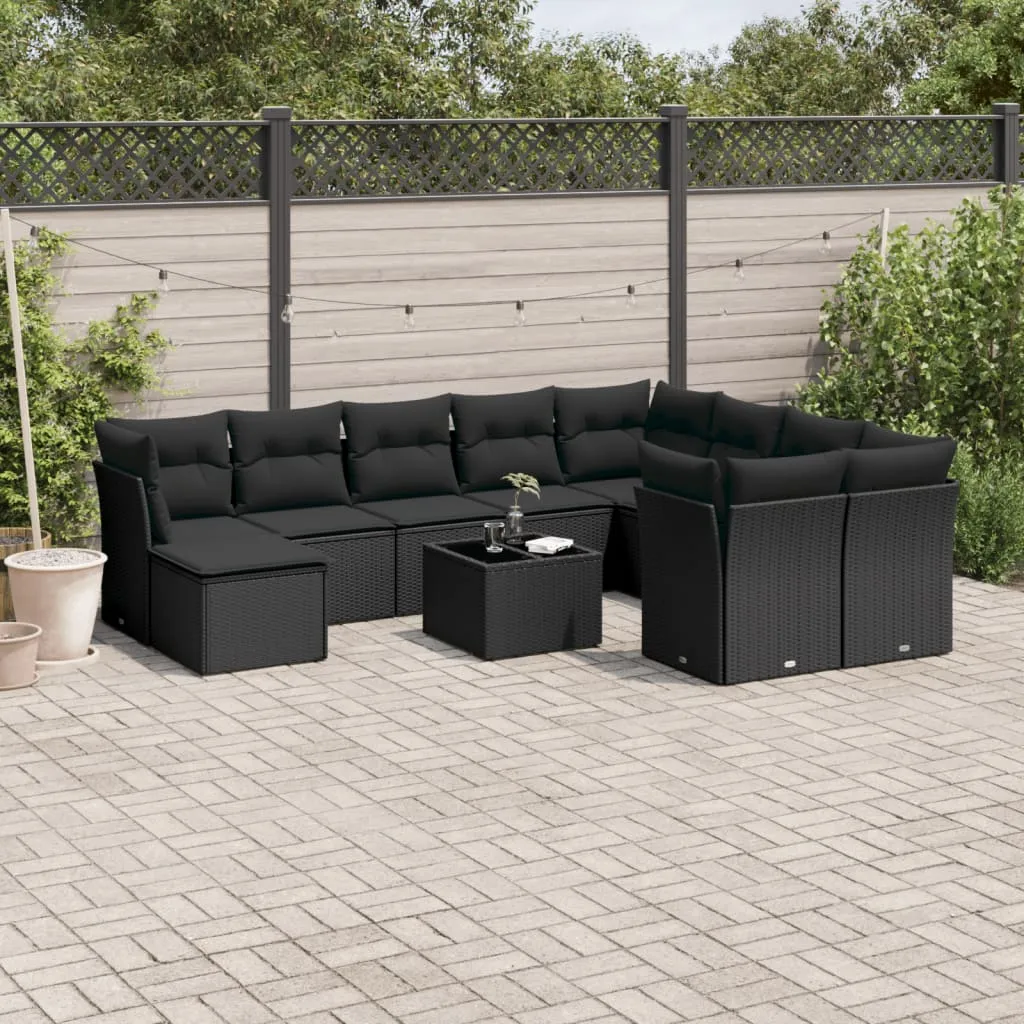 vidaXL Set Divani da Giardino 11 pz con Cuscini in Polyrattan Nero