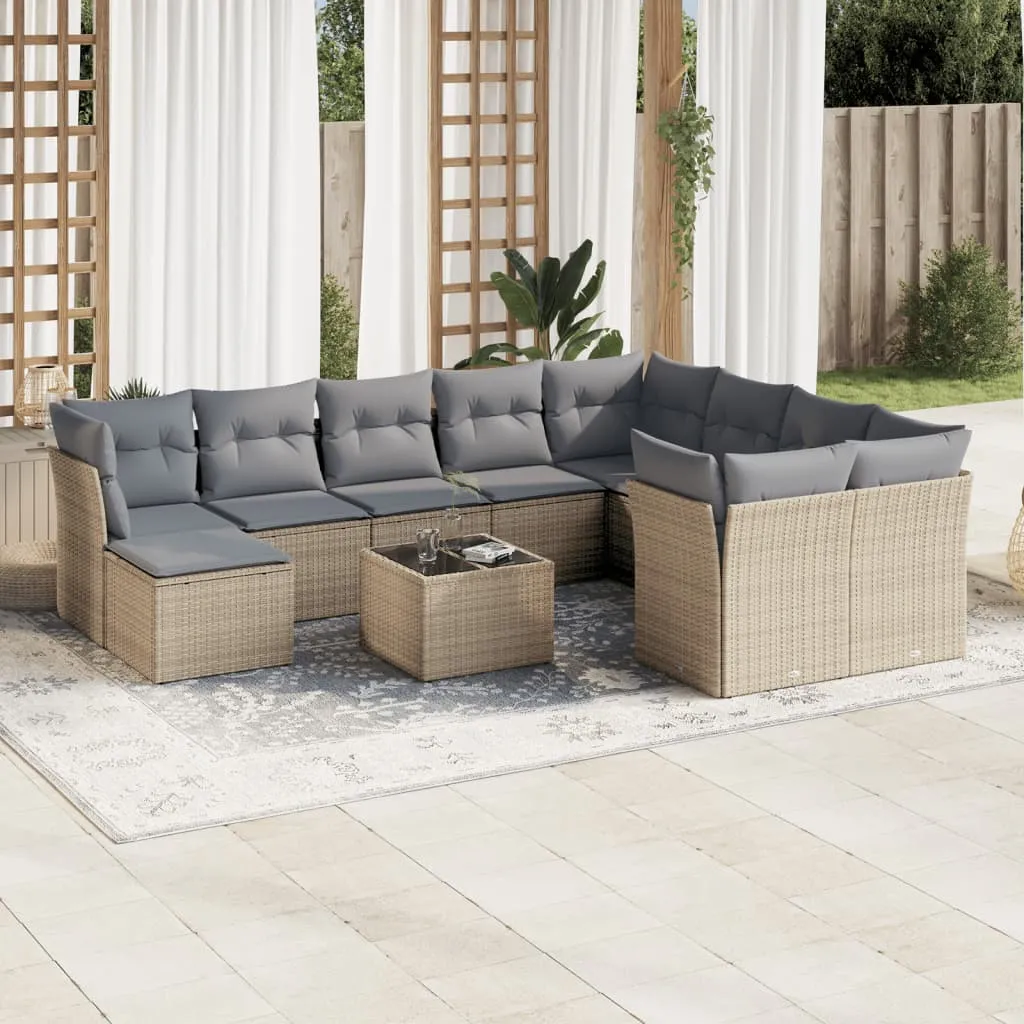 vidaXL Set Divani da Giardino 11 pz con Cuscini Beige in Polyrattan