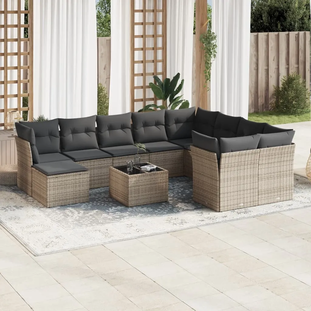 vidaXL Set Divani da Giardino 11 pz con Cuscini in Polyrattan Grigio