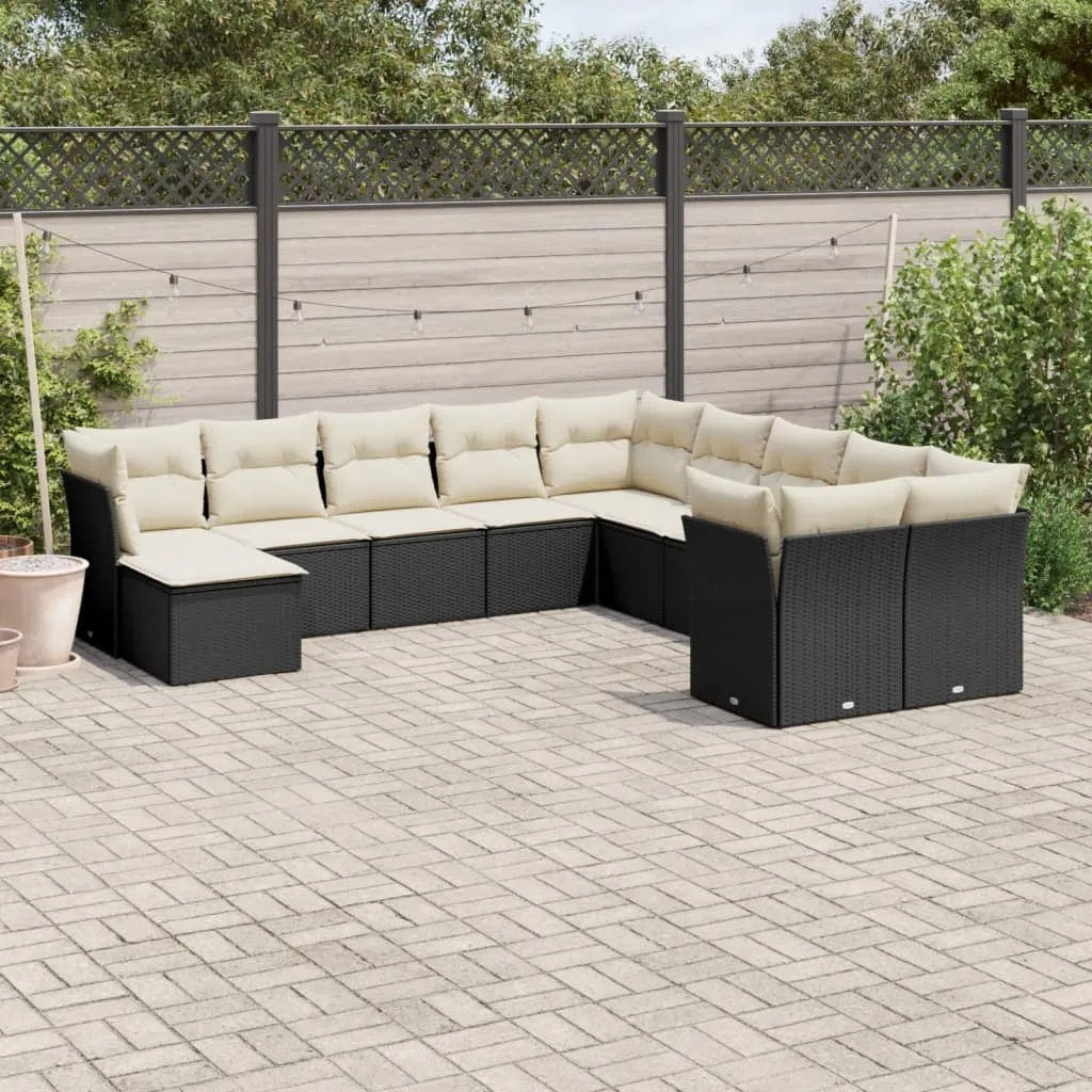 vidaXL Set Divani da Giardino 11 pz con Cuscini in Polyrattan Nero