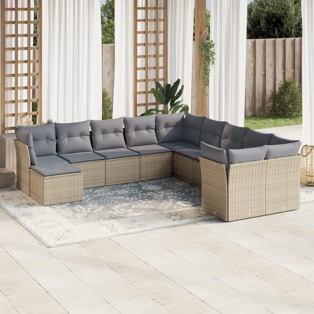 vidaXL Set Divani da Giardino 11 pz con Cuscini Beige in Polyrattan