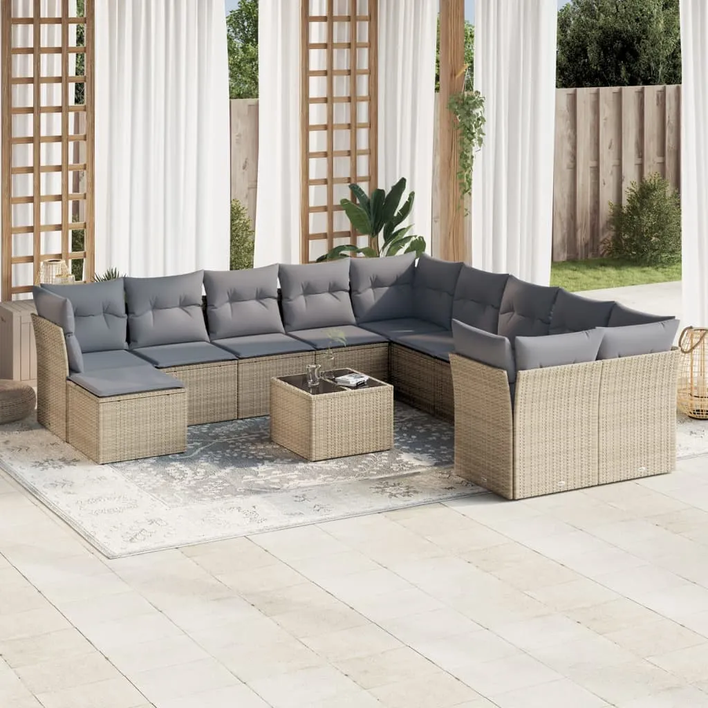 vidaXL Set Divani da Giardino 12 pz con Cuscini Beige in Polyrattan