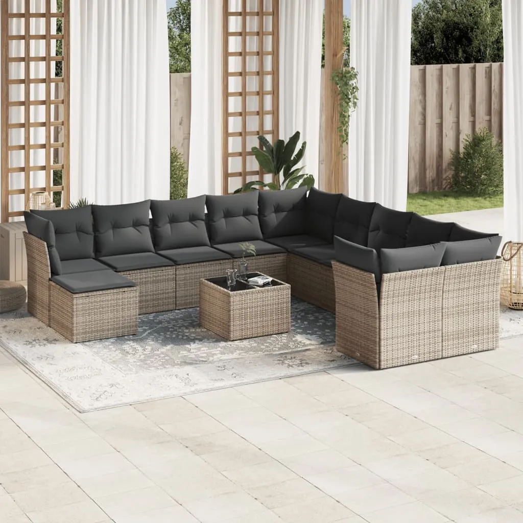 vidaXL Set Divani da Giardino 12 pz con Cuscini Grigio in Polyrattan