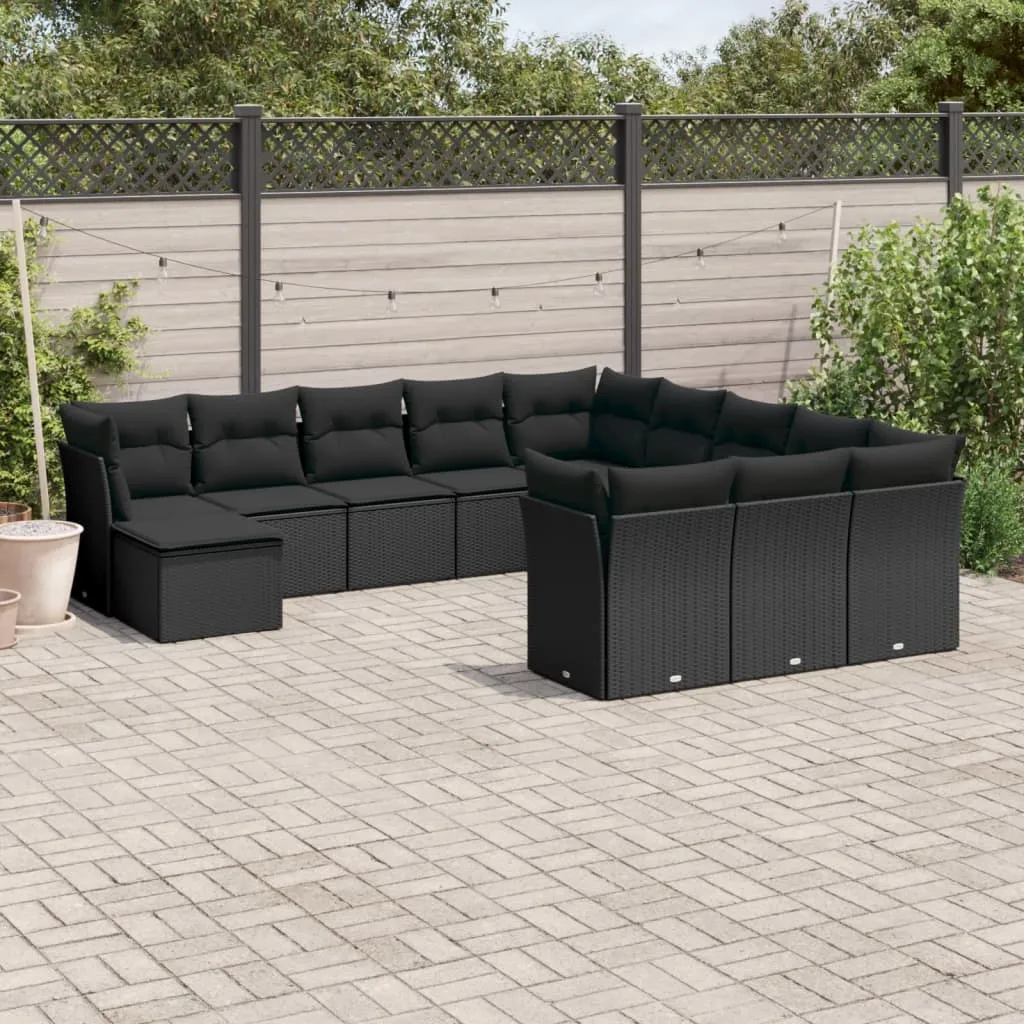 vidaXL Set Divani da Giardino 12 pz con Cuscini Nero in Polyrattan