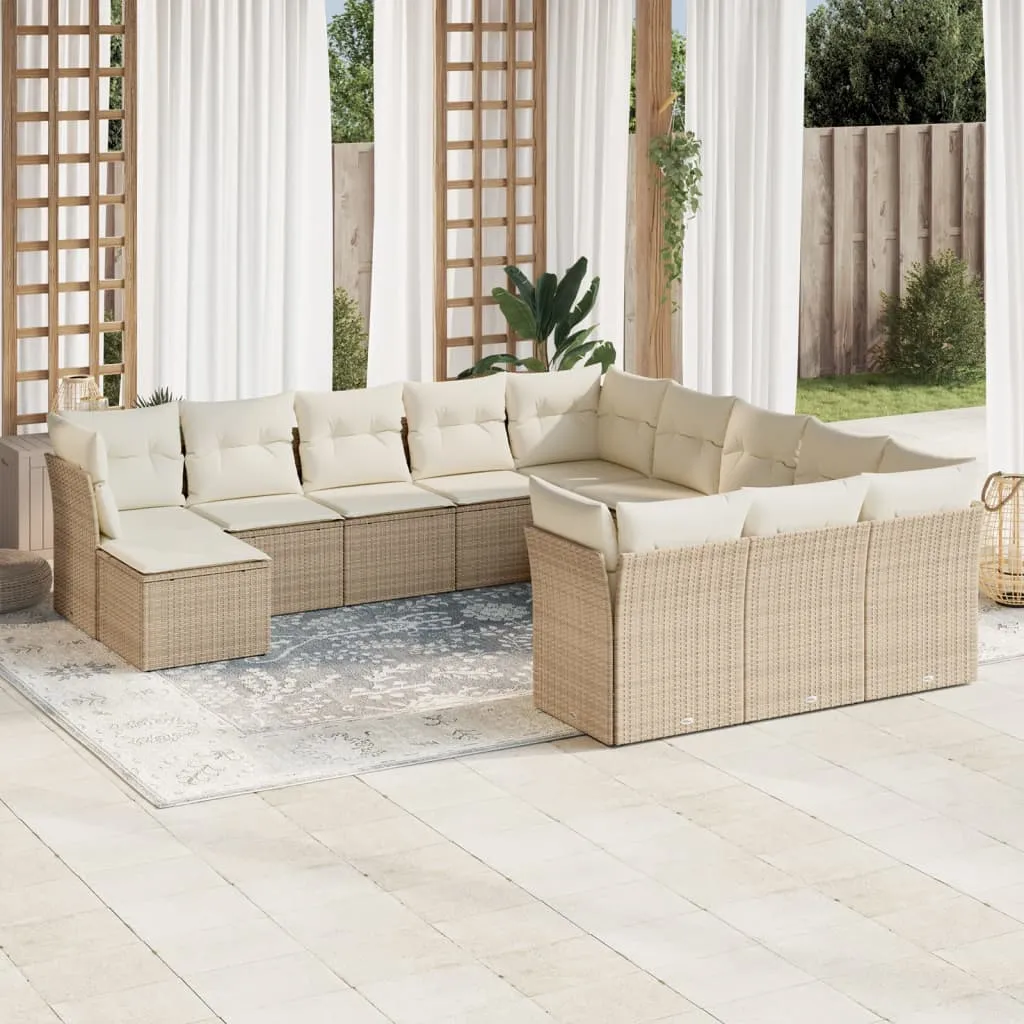 vidaXL Set Divani da Giardino 12 pz con Cuscini Beige in Polyrattan