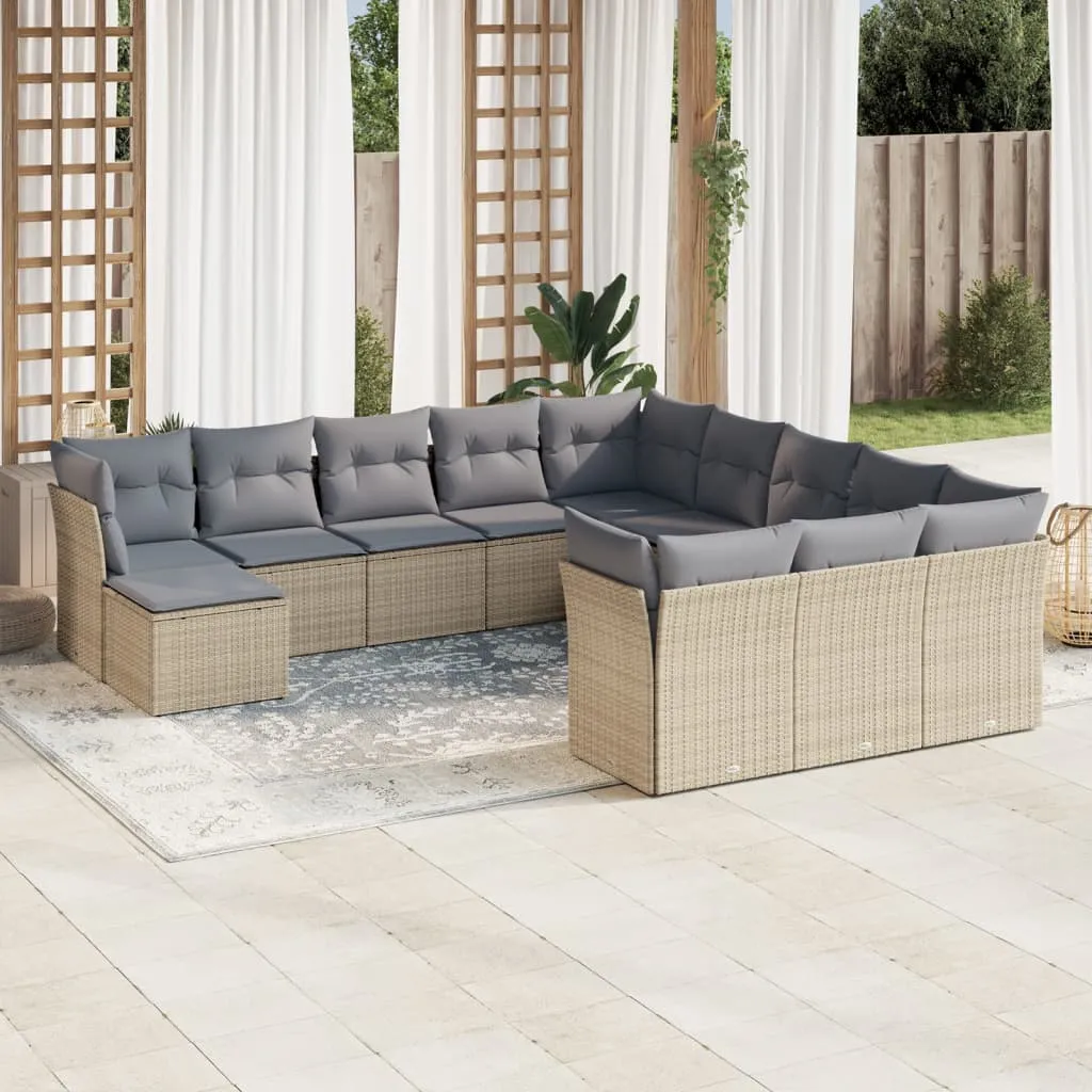 vidaXL Set Divani da Giardino 12 pz con Cuscini Beige in Polyrattan