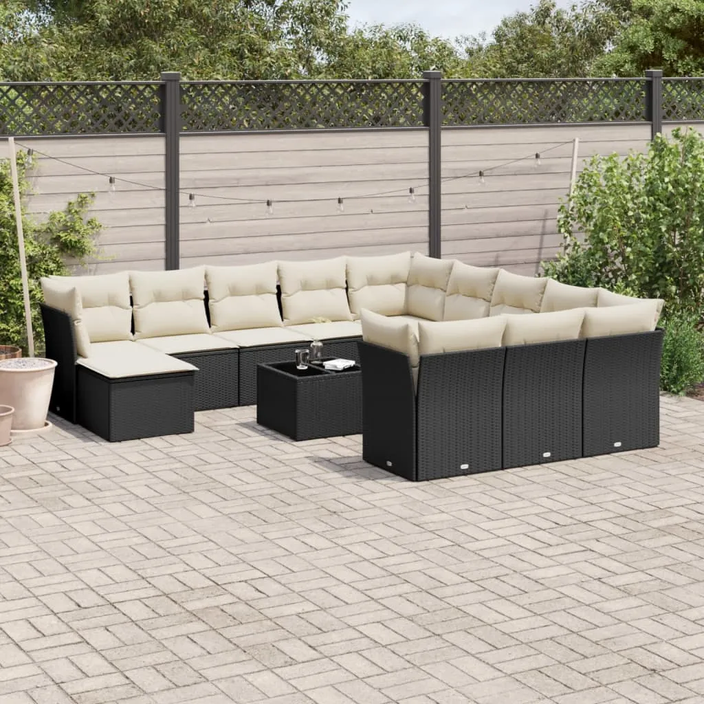 vidaXL Set Divani da Giardino 13pz con Cuscini Nero in Polyrattan