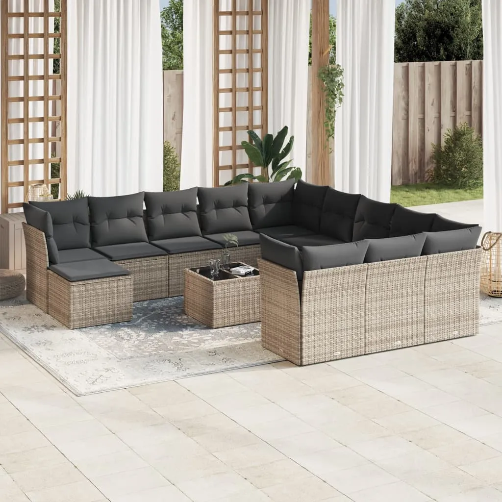 vidaXL Set Divani da Giardino 13 pz con Cuscini Grigio in Polyrattan