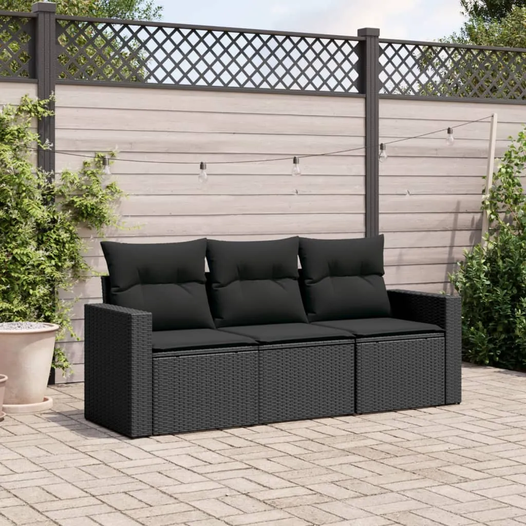 vidaXL Set Divani da Giardino 3 pz con Cuscini in Polyrattan Nero