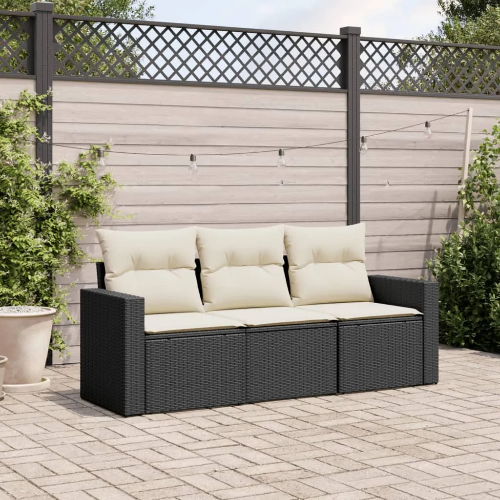 vidaXL Set Divani da Giardino 3 pz con Cuscini in Polyrattan Nero