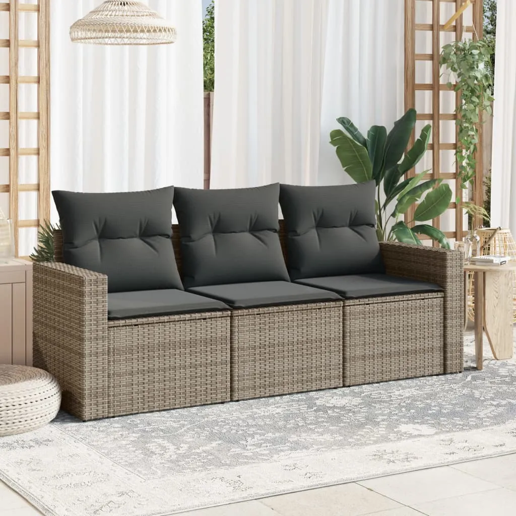 vidaXL Set Divani da Giardino 3 pz con Cuscini Grigio in Polyrattan