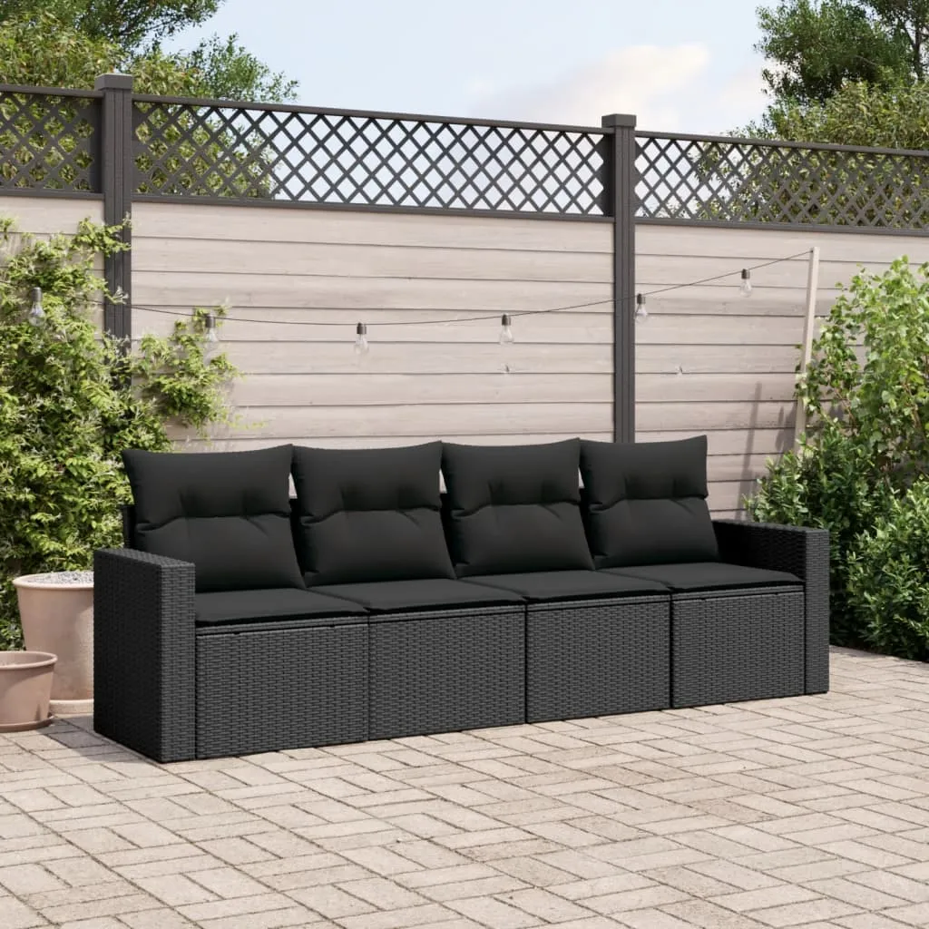 vidaXL Set Divani da Giardino 4 pz con Cuscini Nero in Polyrattan