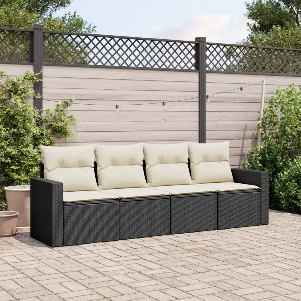 vidaXL Set Divani da Giardino 4 pz con Cuscini Nero in Polyrattan