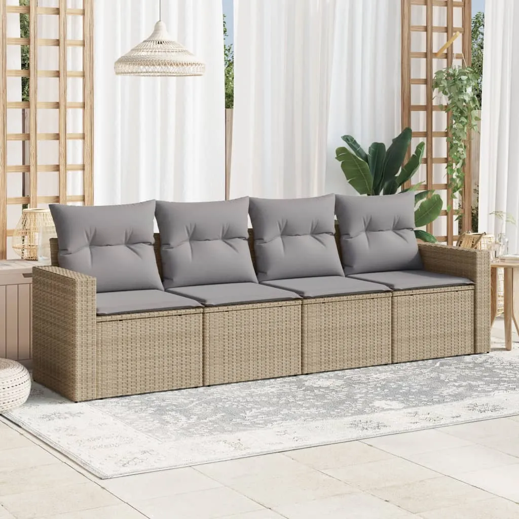 vidaXL Set Divano da Giardino 4 pz con Cuscini Beige in Polyrattan