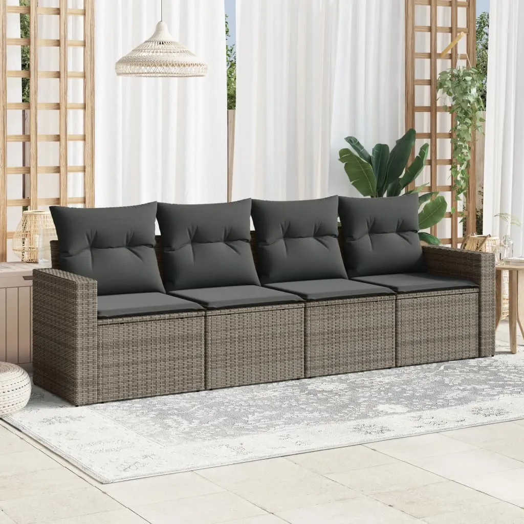 vidaXL Set Divani da Giardino 4 pz con Cuscini in Polyrattan Grigio