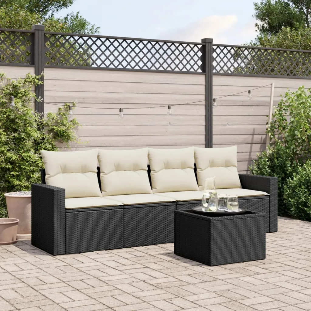 vidaXL Set Divani da Giardino 5 pz con Cuscini in Polyrattan Nero