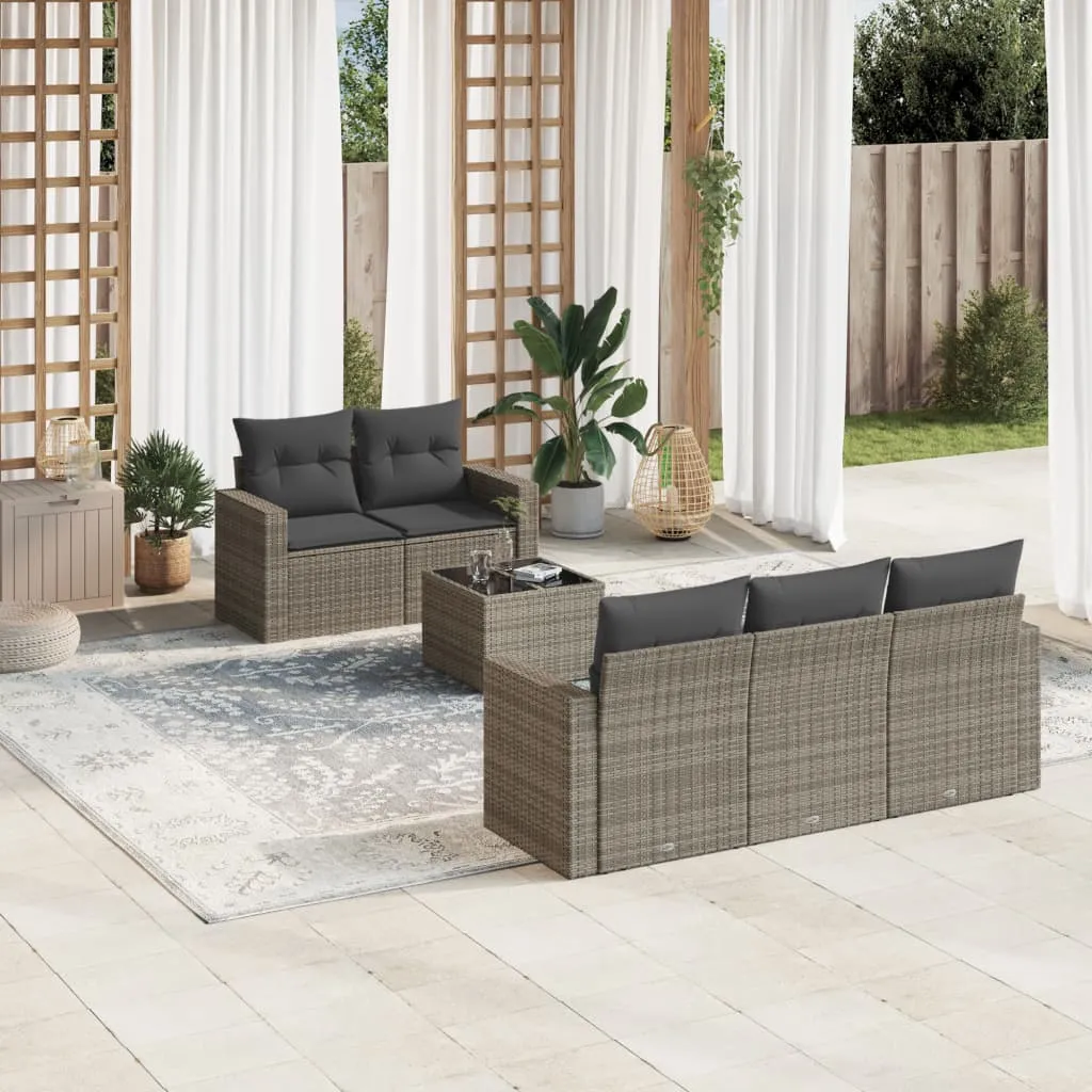 vidaXL Set Divano da Giardino 6 pz con Cuscini Grigio in Polyrattan