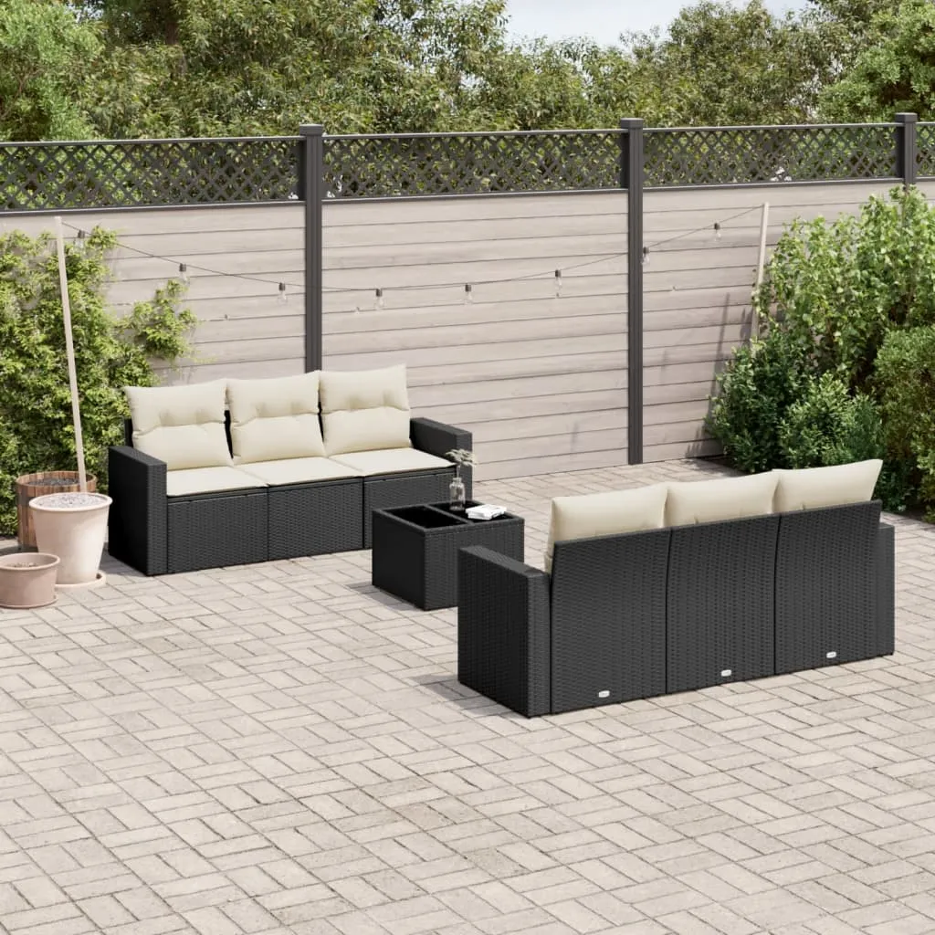 vidaXL Set Divani da Giardino con Cuscini 7pz Nero Polyrattan