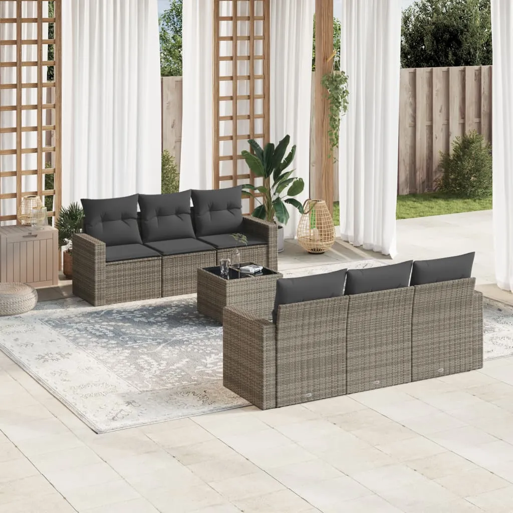 vidaXL Set Divani da Giardino 7 pz con Cuscini Grigio in Polyrattan