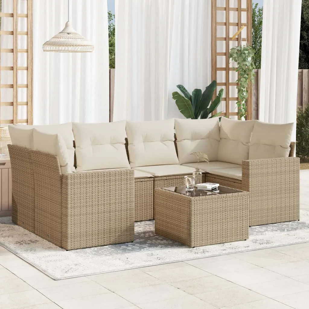 vidaXL Set Divani da Giardino 7 pz con Cuscini Beige in Polyrattan