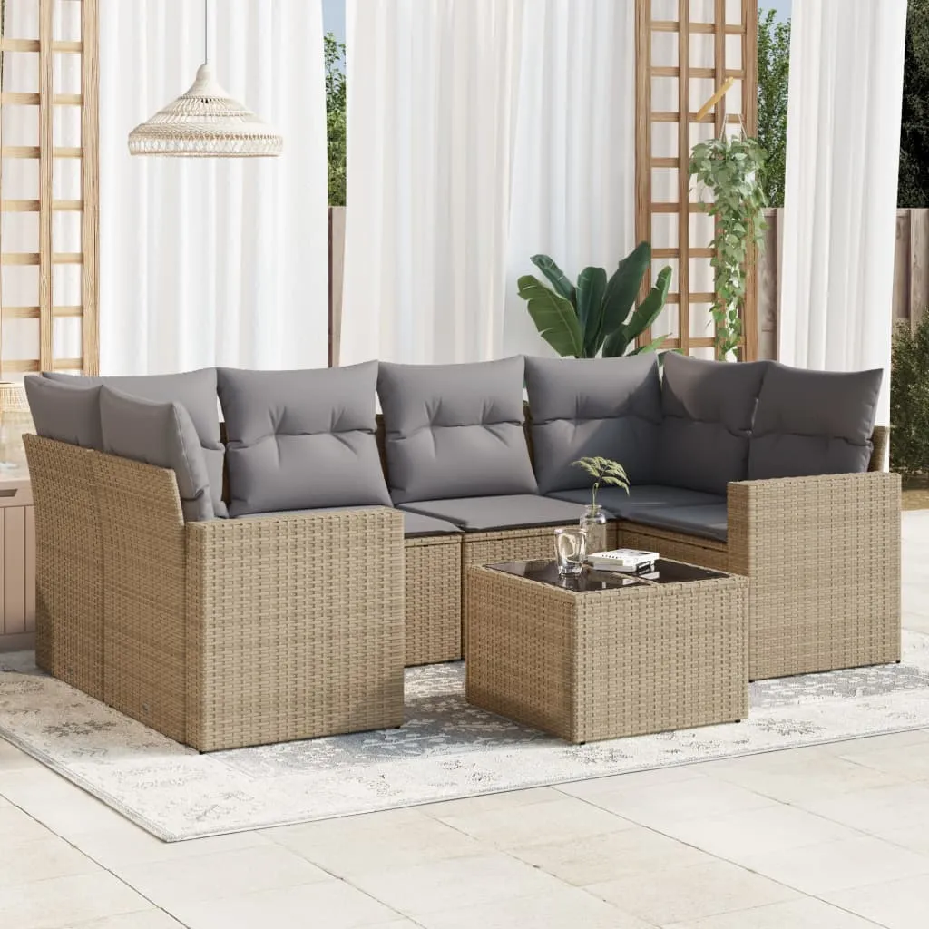 vidaXL Set Divani da Giardino 7 pz con Cuscini Beige in Polyrattan