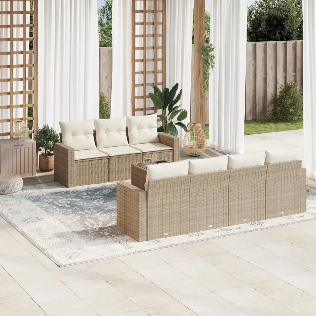 vidaXL Set Divano da Giardino 8 pz con Cuscini Beige in Polyrattan