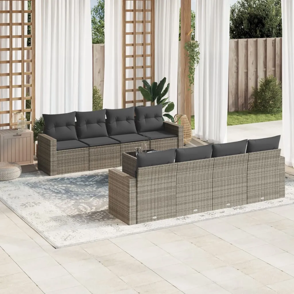 vidaXL Set Divano da Giardino 9 pz con Cuscini Grigio in Polyrattan