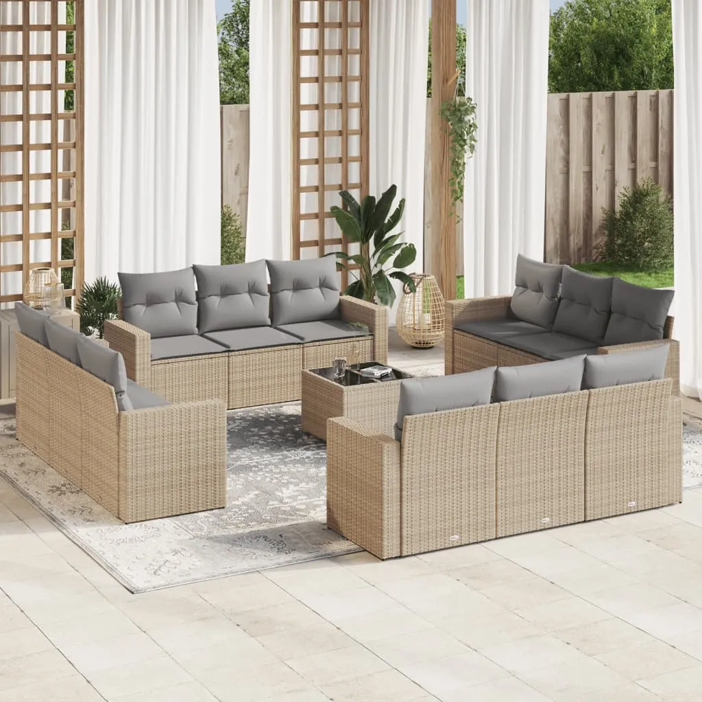 vidaXL Set Divano da Giardino 13 pz con Cuscini Beige in Polyrattan