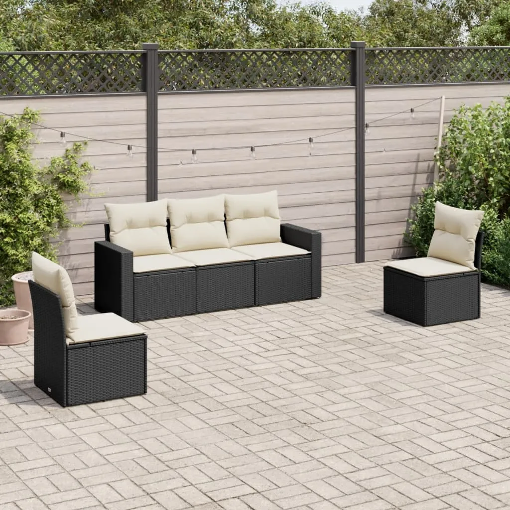 vidaXL Set Divani da Giardino 5 pz con Cuscini in Polyrattan Nero