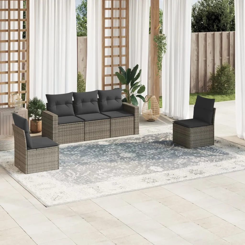 vidaXL Set Divano da Giardino 5 pz con Cuscini Grigio in Polyrattan