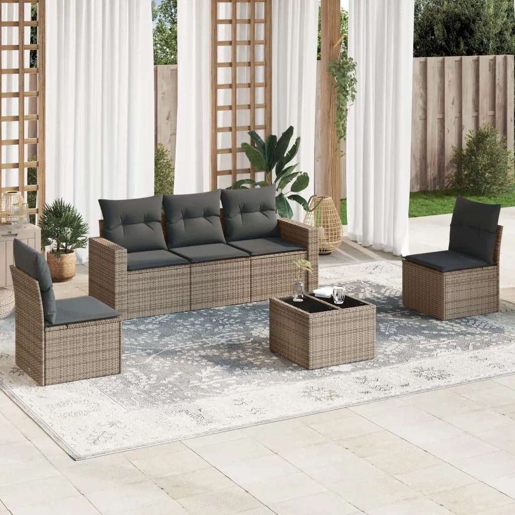 vidaXL Set Divano da Giardino 6 pz con Cuscini Grigio in Polyrattan