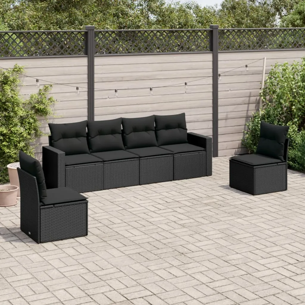 vidaXL Set Divano da Giardino 6 pz con Cuscini Nero in Polyrattan