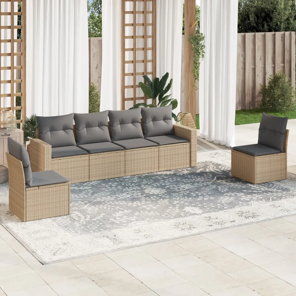 vidaXL Set Divano da Giardino 6 pz con Cuscini Beige in Polyrattan