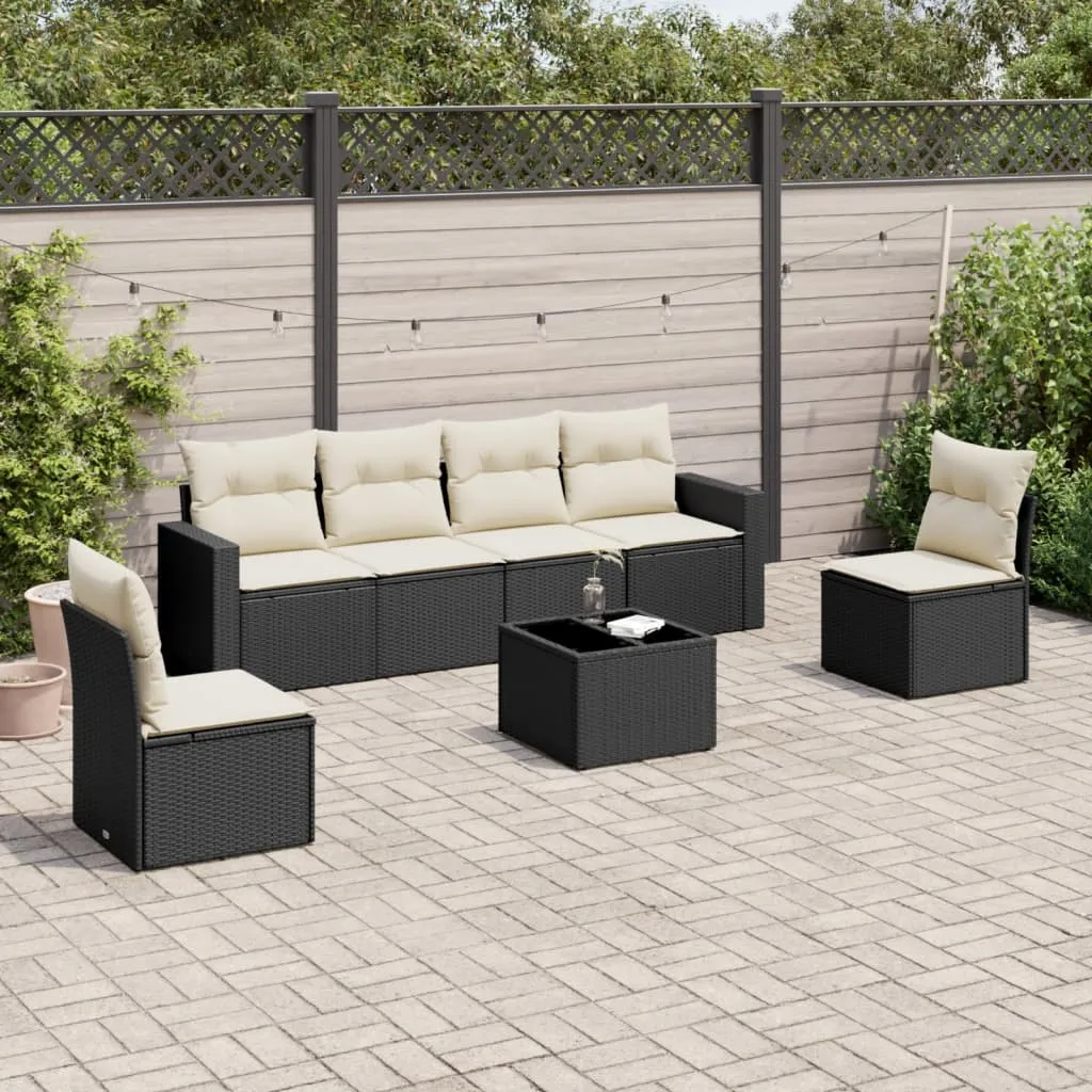 vidaXL Set Divani da Giardino con Cuscini 7pz Nero Polyrattan