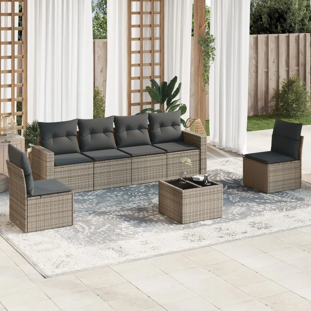 vidaXL Set Divani da Giardino 7 pz con Cuscini Grigio in Polyrattan