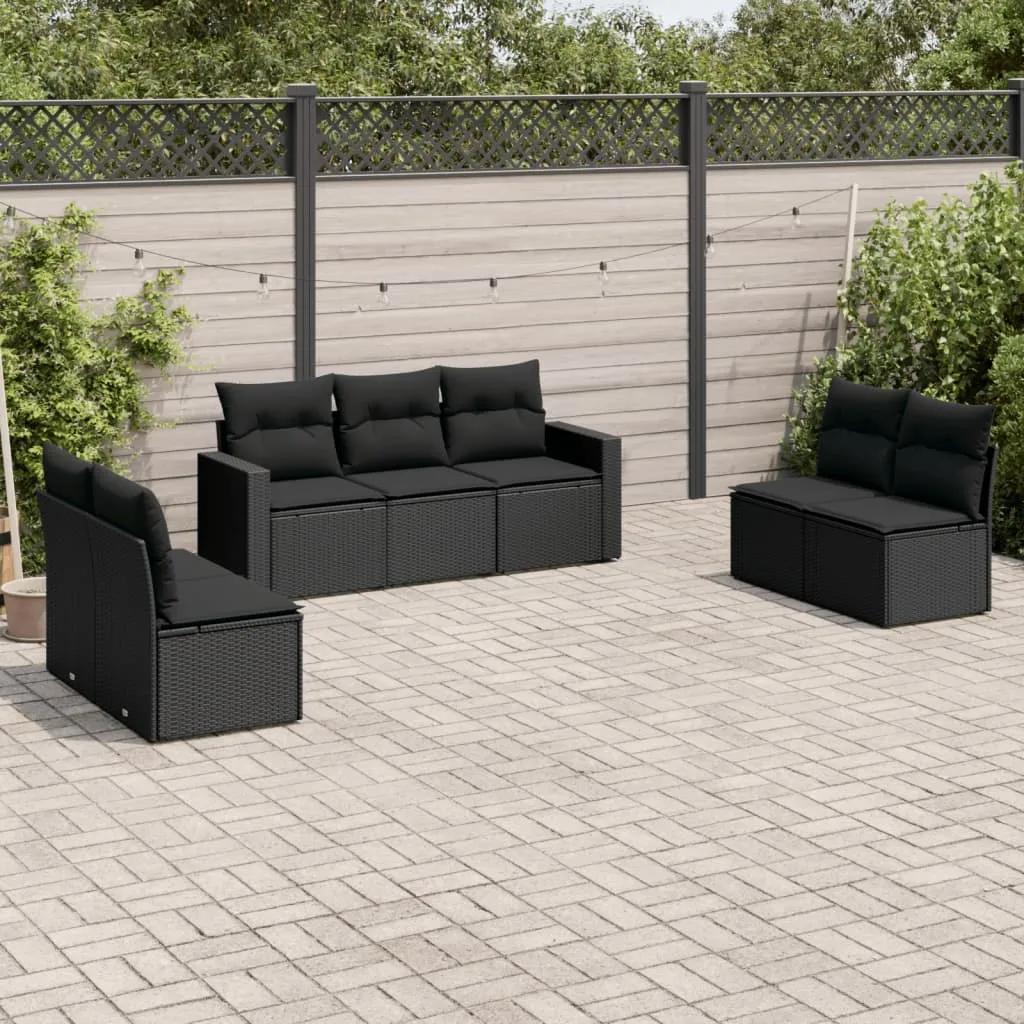 vidaXL Set Divani da Giardino con Cuscini 7pz Nero Polyrattan