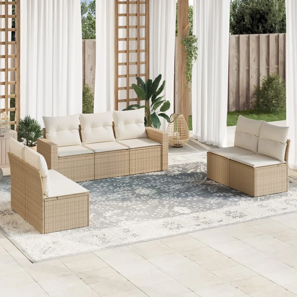 vidaXL Set Divani da Giardino 7 pz con Cuscini Beige in Polyrattan