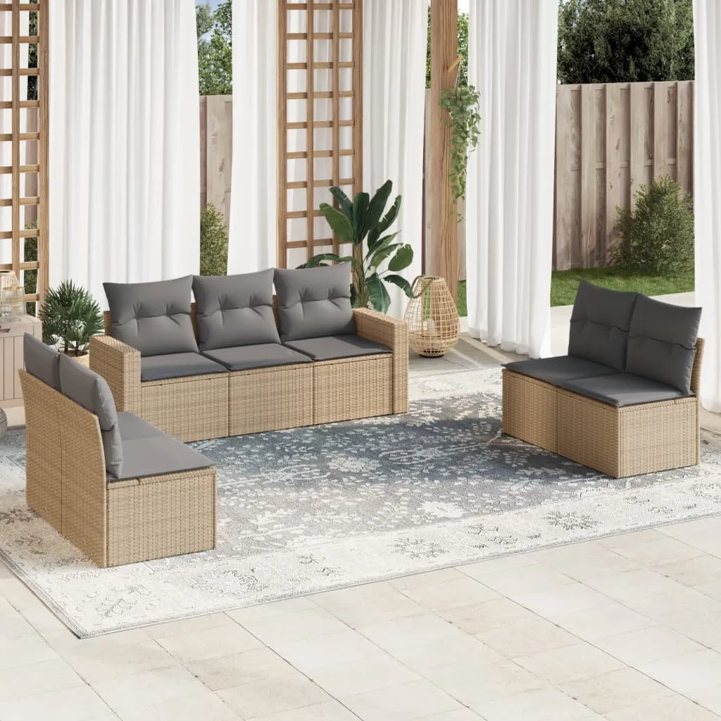 vidaXL Set Divani da Giardino 7 pz con Cuscini Beige in Polyrattan