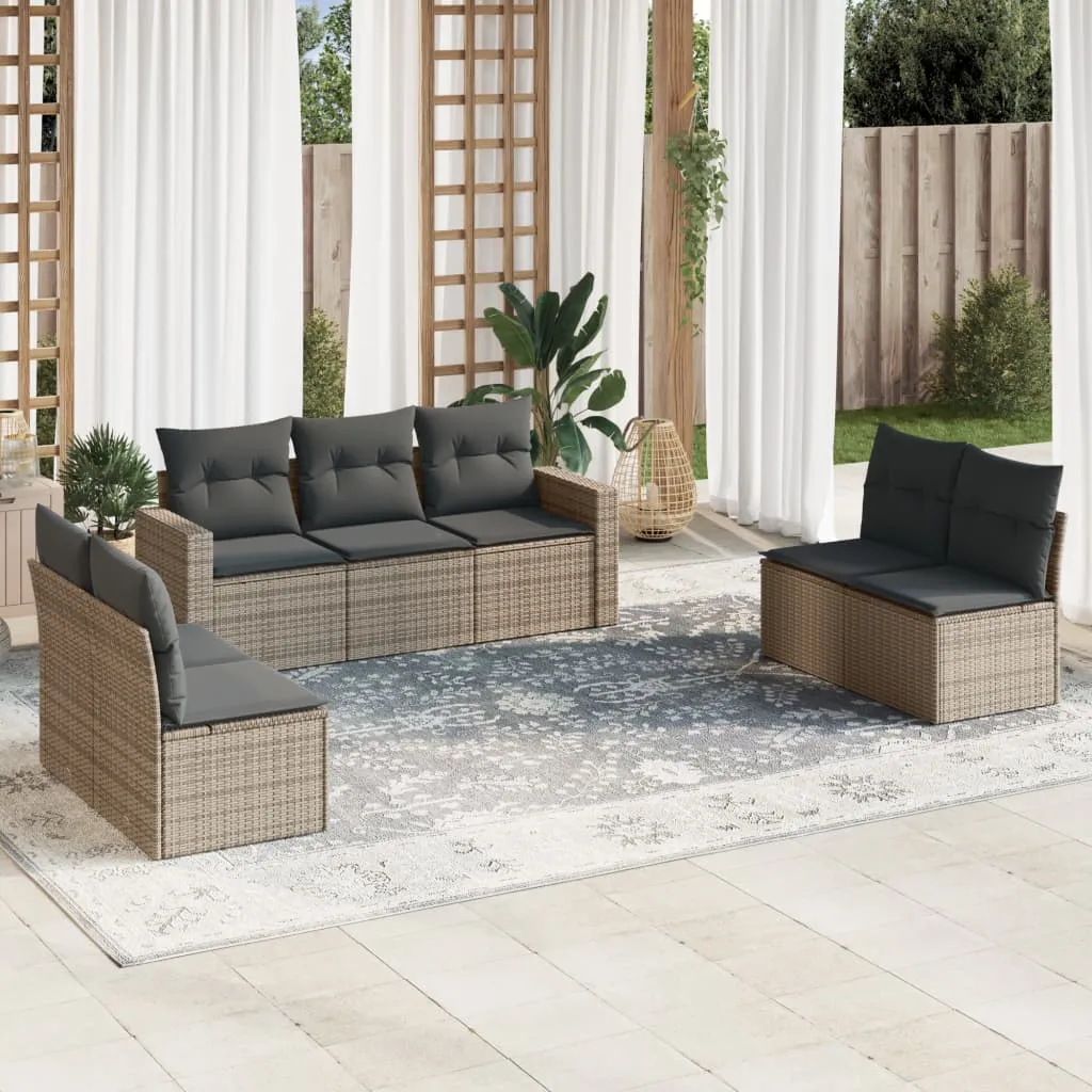 vidaXL Set Divani da Giardino 7 pz con Cuscini Grigio in Polyrattan