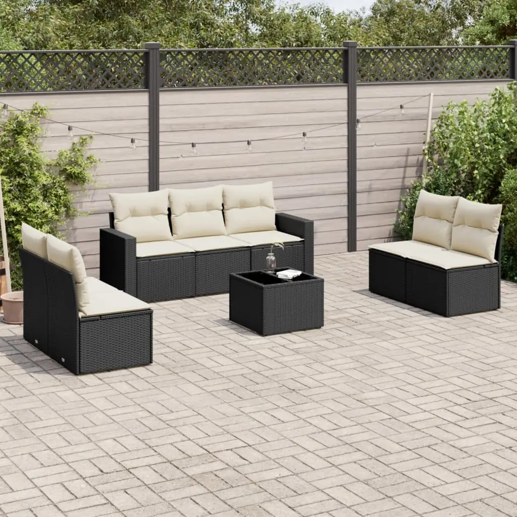 Set Divani da Giardino con Cuscini 8 pz Nero in Polyrattan