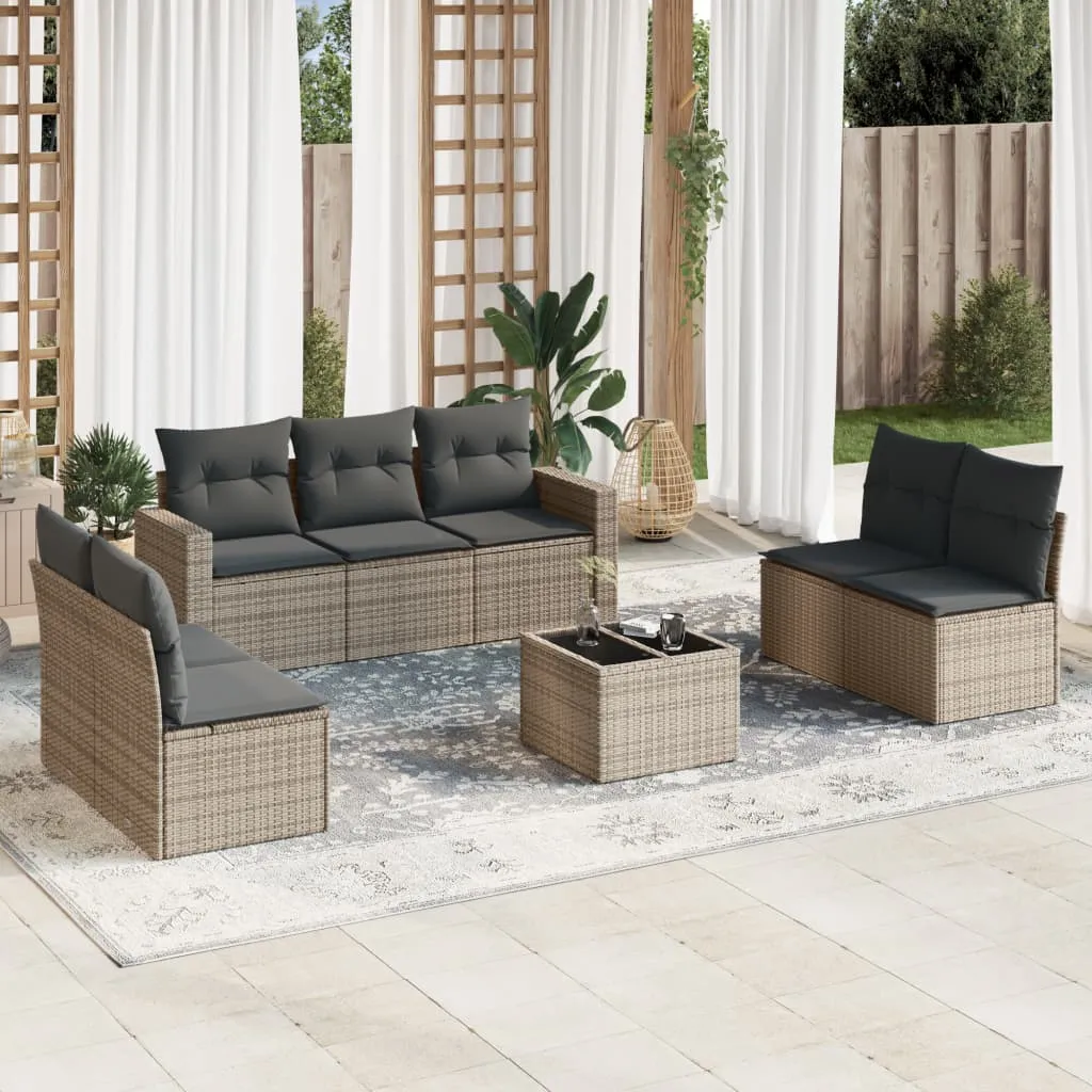 vidaXL Set Divano da Giardino 8 pz con Cuscini Grigio in Polyrattan