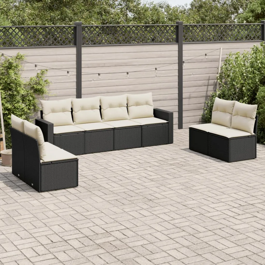 vidaXL Set Divani da Giardino con Cuscini 8 pz Nero in Polyrattan