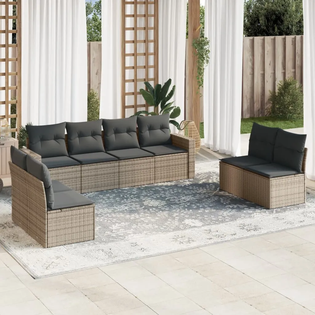 vidaXL Set Divano da Giardino 9 pz con Cuscini Grigio in Polyrattan