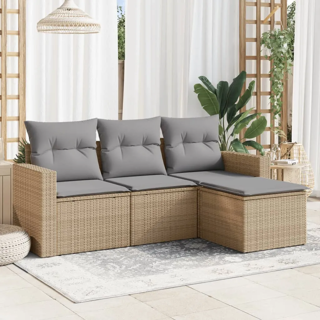 vidaXL Set Divano da Giardino 4 pz con Cuscini Beige in Polyrattan