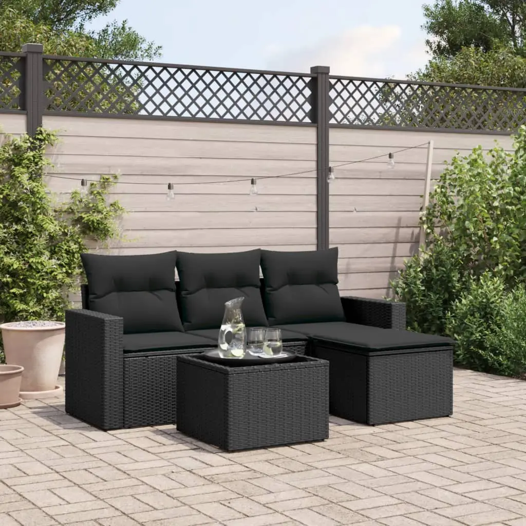 Set Divani da Giardino 5 pz con Cuscini in Polyrattan Nero