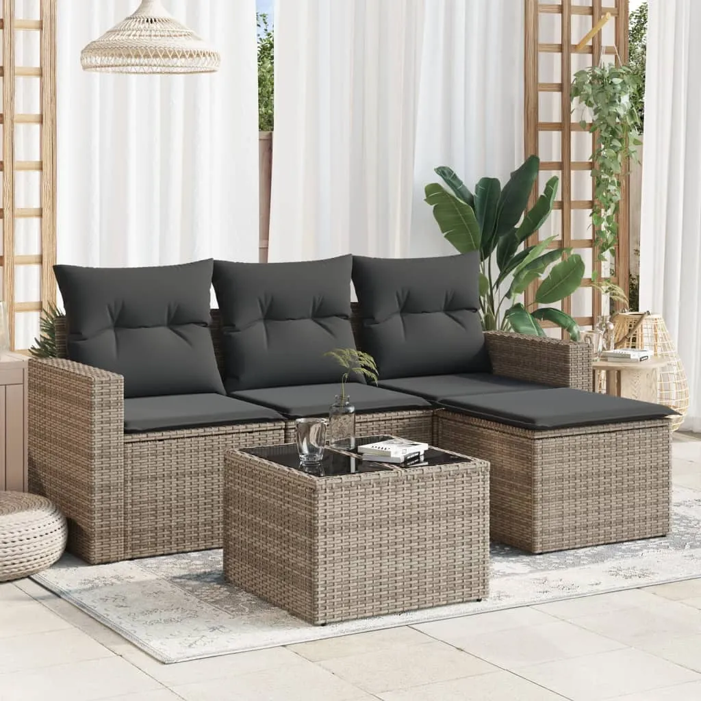 vidaXL Set Divano da Giardino 5 pz con Cuscini Grigio in Polyrattan