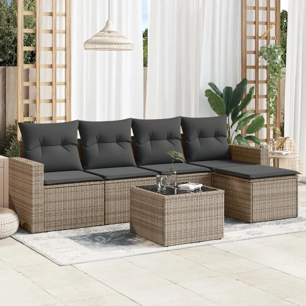 vidaXL Set Divano da Giardino 6 pz con Cuscini Grigio in Polyrattan